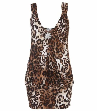 Ladies Mini Drape Broach Dress Womens Party Club Dress Top Size 8-20