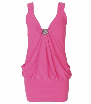 Ladies Mini Drape Broach Dress Womens Party Club Dress Top Size 8-20