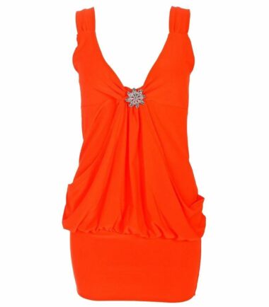 Ladies Mini Drape Broach Dress Womens Party Club Dress Top Size 8-20