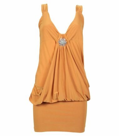 Ladies Mini Drape Broach Dress Womens Party Club Dress Top Size 8-20