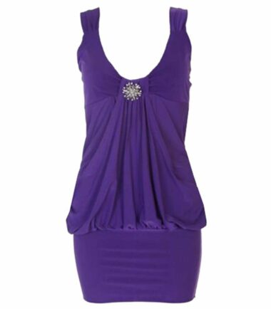 Ladies Mini Drape Broach Dress Womens Party Club Dress Top Size 8-20