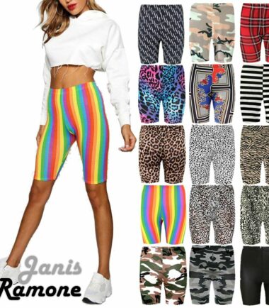 Womens Printed Stretchy Bike Dancing Gym Cycling Shorts Over Knee Tights Pants