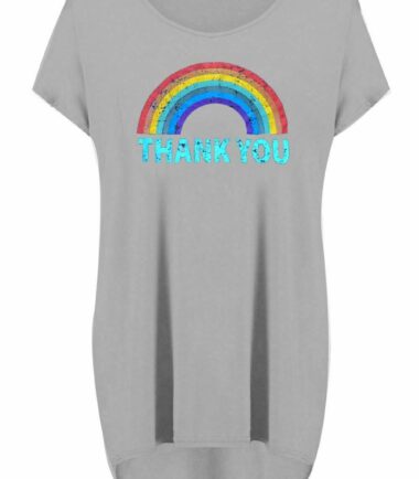 Womens Ladies NHS Rainbow Thank You Lagenlook Hi Lo Oversized T-Shirt Baggy Tops