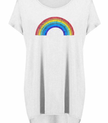 Womens Ladies NHS Rainbow Thank You Lagenlook Hi Lo Oversized T-Shirt Baggy Tops
