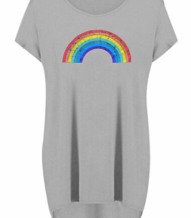 Womens Ladies NHS Rainbow Thank You Lagenlook Hi Lo Oversized T-Shirt Baggy Tops