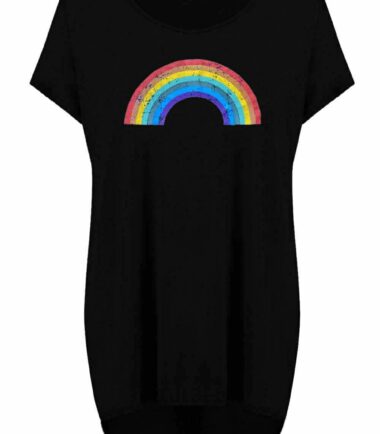 Womens Ladies NHS Rainbow Thank You Lagenlook Hi Lo Oversized T-Shirt Baggy Tops