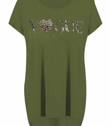 Womens Ladies Vogue Heart Leopard Printed Oversized T-Shirt Casual Baggy Tops