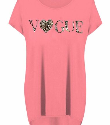 Womens Ladies Vogue Heart Leopard Printed Oversized T-Shirt Casual Baggy Tops