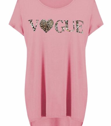 Womens Ladies Vogue Heart Leopard Printed Oversized T-Shirt Casual Baggy Tops