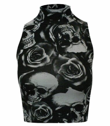 Womens-Ladies-Sleeveless-Polo-Turtle-Neck-Print-Stretch-Crop-Vest-Top-Size-8,14 Womens Ladies Sleeveless Polo Turtle Neck Print Stretch Crop Vest Top Size 8,14