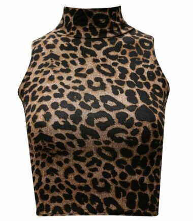 Womens-Ladies-Sleeveless-Polo-Turtle-Neck-Print-Stretch-Crop-Vest-Top-Size-8,14 Womens Ladies Sleeveless Polo Turtle Neck Print Stretch Crop Vest Top Size 8,14