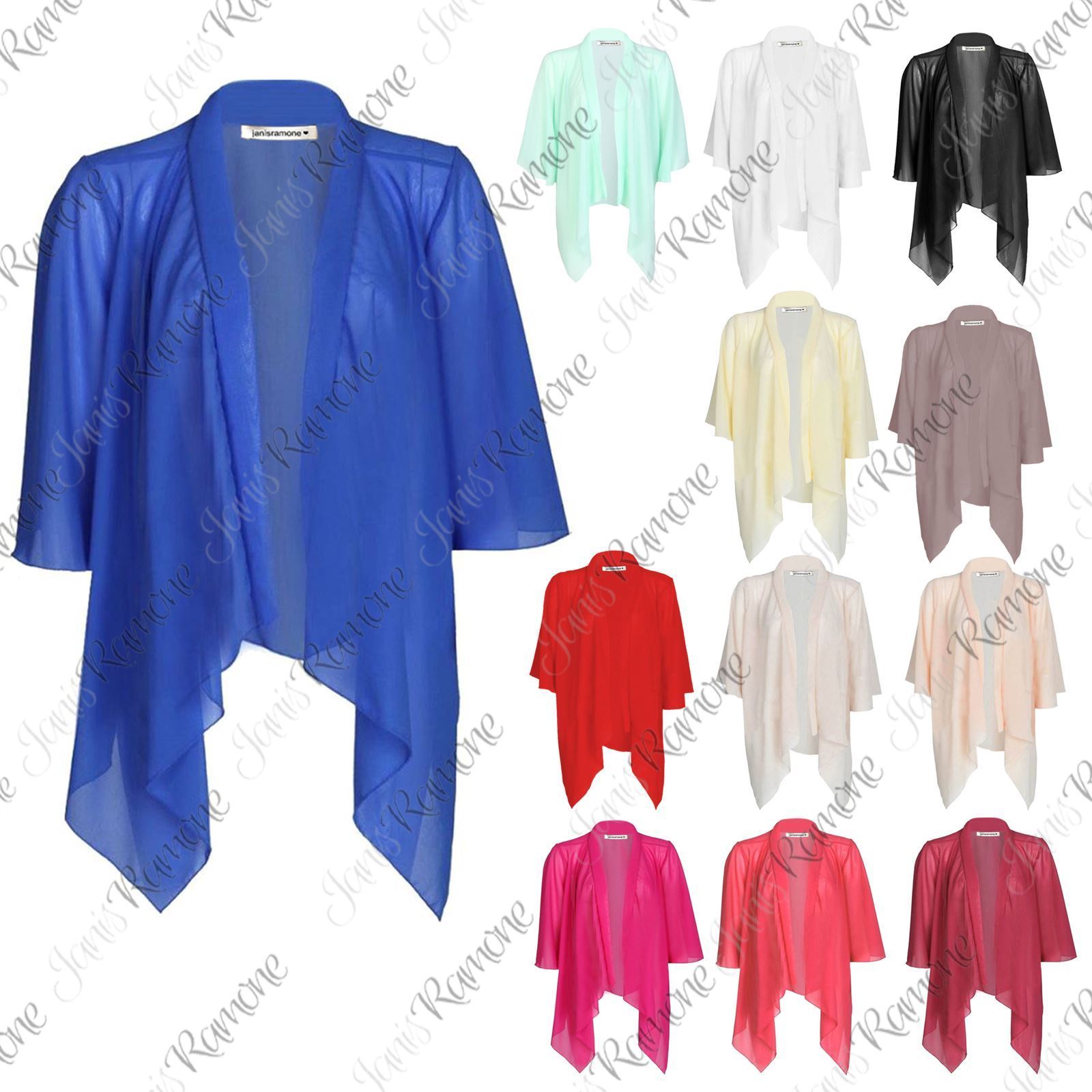 New-Womens-Plain-Open-Front-Chiffon-Mesh-Kimono-Waterfall-Cardigan-Shrug-Top New Womens Plain Open Front Chiffon Mesh Kimono Waterfall Cardigan Shrug Top
