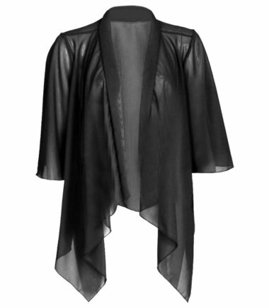 New Womens Plain Open Front Chiffon Mesh Kimono Waterfall Cardigan Shrug Top