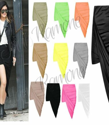 Womens Ladies Cut Out Ruched Jersey Side Split Drape Long Midi Mini Skirt Maxi