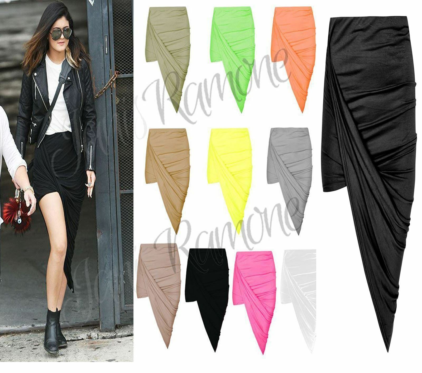 Womens-Ladies-Cut-Out-Ruched-Jersey-Side-Split-Drape-Long-Midi-Mini-Skirt-Maxi Womens Ladies Cut Out Ruched Jersey Side Split Drape Long Midi Mini Skirt Maxi
