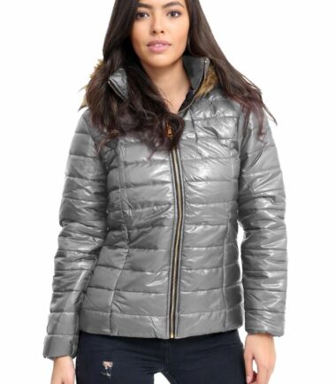 New-Womens-Wet-Look-Shiny-Quilted-Padded-Fur-Hooded-Zip-Up-Winter-Jacket-Coat New Womens Wet Look Shiny Quilted Padded Fur Hooded Zip Up Winter Jacket Coat