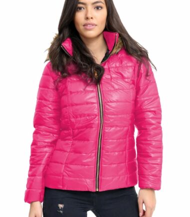 New-Womens-Wet-Look-Shiny-Quilted-Padded-Fur-Hooded-Zip-Up-Winter-Jacket-Coat New Womens Wet Look Shiny Quilted Padded Fur Hooded Zip Up Winter Jacket Coat