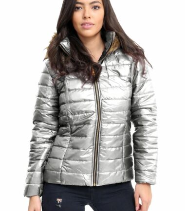 New-Womens-Wet-Look-Shiny-Quilted-Padded-Fur-Hooded-Zip-Up-Winter-Jacket-Coat New Womens Wet Look Shiny Quilted Padded Fur Hooded Zip Up Winter Jacket Coat