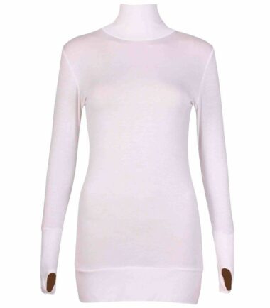 New Womens Long Sleeve Plain Thumb Hole Polo Neck Jumper Stretch Sweater Top