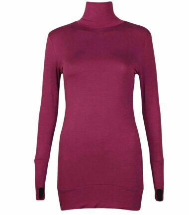 New Womens Long Sleeve Plain Thumb Hole Polo Neck Jumper Stretch Sweater Top