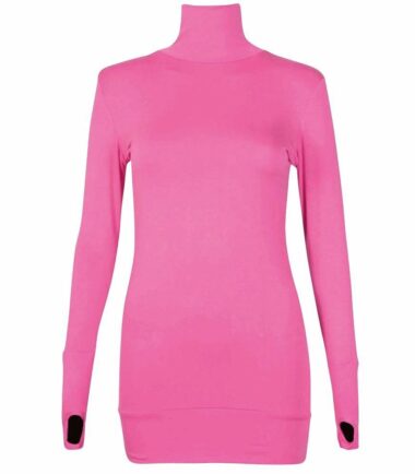 New Womens Long Sleeve Plain Thumb Hole Polo Neck Jumper Stretch Sweater Top