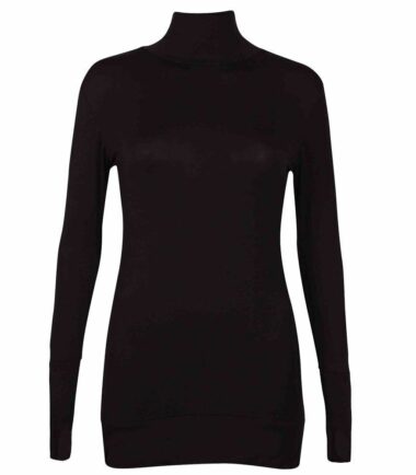 New Womens Long Sleeve Plain Thumb Hole Polo Neck Jumper Stretch Sweater Top