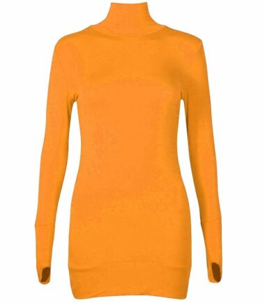 New Womens Long Sleeve Plain Thumb Hole Polo Neck Jumper Stretch Sweater Top
