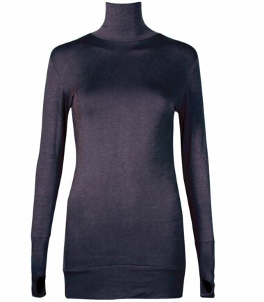 New Womens Long Sleeve Plain Thumb Hole Polo Neck Jumper Stretch Sweater Top