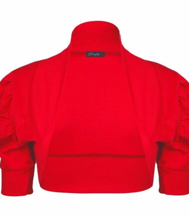 New Womens Plain Cotton Ruched Puff Short Sleeve Bolero Shrug Crop Cardigan Top