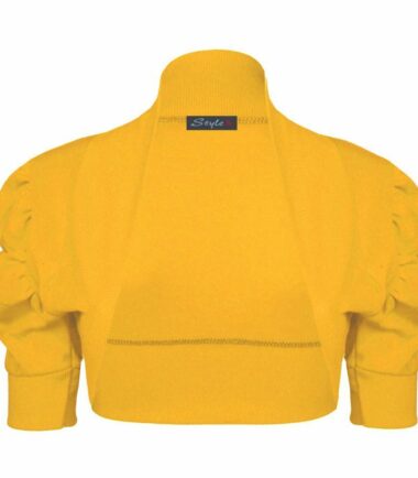 New Womens Plain Cotton Ruched Puff Short Sleeve Bolero Shrug Crop Cardigan Top