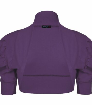 New Womens Plain Cotton Ruched Puff Short Sleeve Bolero Shrug Crop Cardigan Top