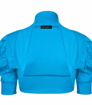 New Womens Plain Cotton Ruched Puff Short Sleeve Bolero Shrug Crop Cardigan Top