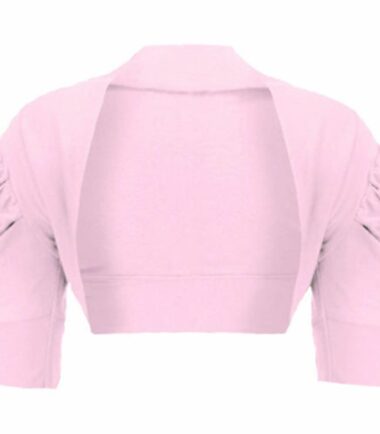 New Womens Plain Cotton Ruched Puff Short Sleeve Bolero Shrug Crop Cardigan Top