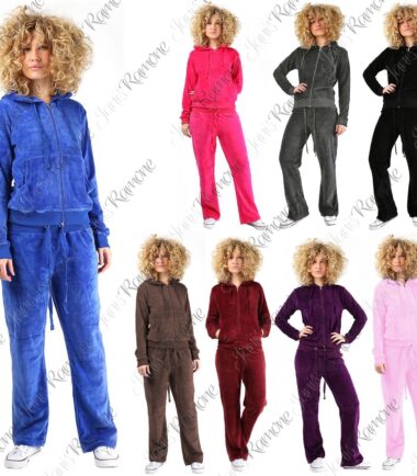 Womens Velvet Velour Hooded Lounge Wear Top Bottom 2 Pcs Suit Jogging Tracksuit