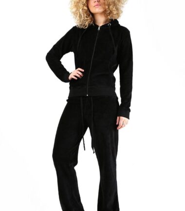 Womens Velvet Velour Hooded Lounge Wear Top Bottom 2 Pcs Suit Jogging Tracksuit