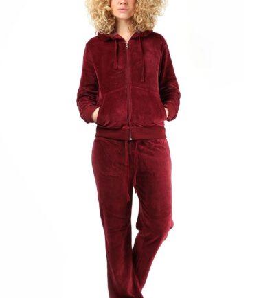 Womens Velvet Velour Hooded Lounge Wear Top Bottom 2 Pcs Suit Jogging Tracksuit