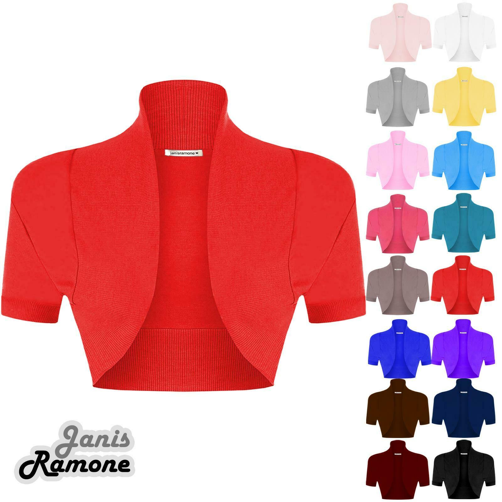 New-Womens-Ribbed-Short-Sleeve-Plain-Cotton-Open-Bolero-Crop-Shrug-Cardigan-Top New Womens Ribbed Short Sleeve Plain Cotton Open Bolero Crop Shrug Cardigan Top
