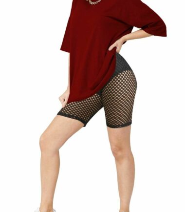 Womens Long Baggy T-Shirt Top Fishnet Cycling Shorts 2 Pcs Set Sports Loungewear