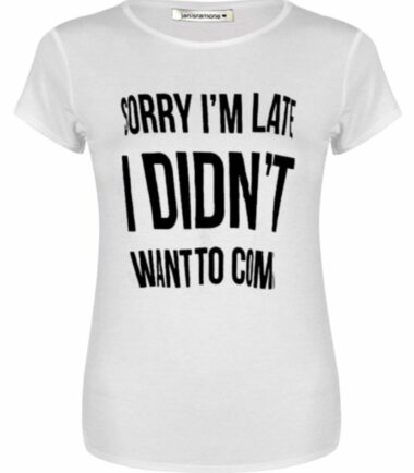 Womens-I-AM-Late-Slogan-Print-Short-Sleeve-Fitted-Stretch-T-Shirt-Tee-Summer-Top Womens I AM Late Slogan Print Short Sleeve Fitted Stretch T-Shirt Tee Summer Top