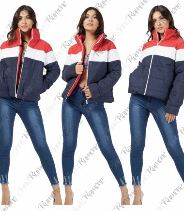 Womens Contrast Colour Block Panel Quilted Padded Jacket Zip Up Warm Thick Coat