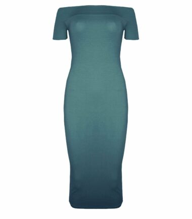 New Womens Plain Off Shoulder Long Midi Dress Cap Sleeve Stretch Bardot Bodycon