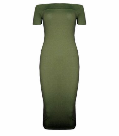 New Womens Plain Off Shoulder Long Midi Dress Cap Sleeve Stretch Bardot Bodycon