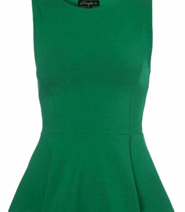 WOMENS LADIES PEPLUM SLEEVELESS SKATER TOP T-SHIRT VEST TOPS CELEB BODYCON