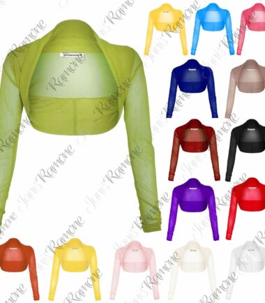 New Ladies Womens Sheer Mesh Chiffon Bolero Shrug Long Sleeve Crop Cardigan Tops
