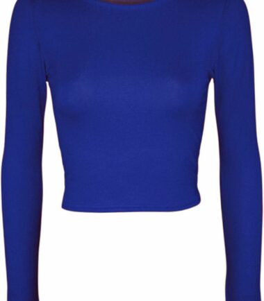 LADIES CREW NECK LONG SLEEVE CROP TOP T SHIRT TOPS WOMENS TOP 8-14