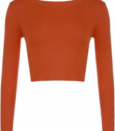 LADIES CREW NECK LONG SLEEVE CROP TOP T SHIRT TOPS WOMENS TOP 8-14