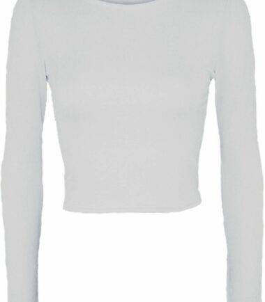 LADIES CREW NECK LONG SLEEVE CROP TOP T SHIRT TOPS WOMENS TOP 8-14