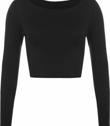 LADIES CREW NECK LONG SLEEVE CROP TOP T SHIRT TOPS WOMENS TOP 8-14