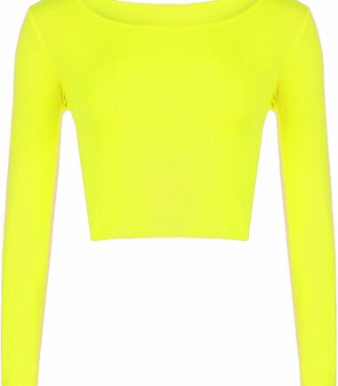 LADIES CREW NECK LONG SLEEVE CROP TOP T SHIRT TOPS WOMENS TOP 8-14