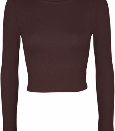LADIES CREW NECK LONG SLEEVE CROP TOP T SHIRT TOPS WOMENS TOP 8-14
